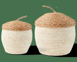 ALVIN Cesta De Almacenaje Con Tapa Marrón, Natural