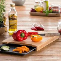 BAMBOO Tabla Para Cortar Con Recipiente Gris, Natural